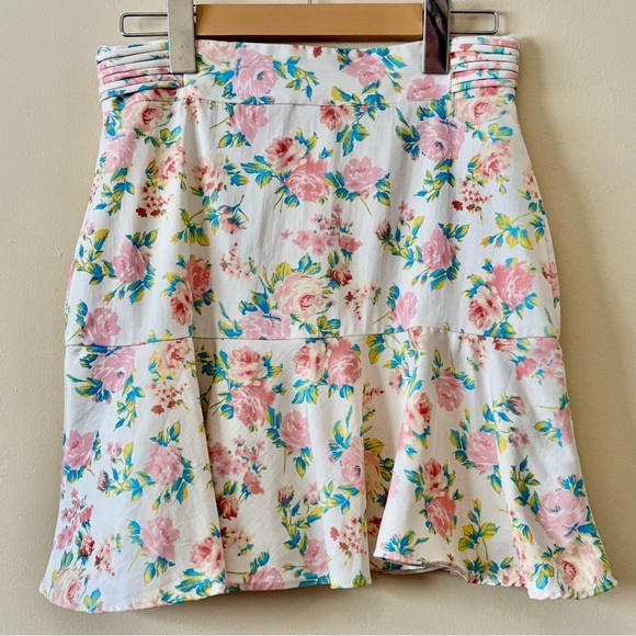 Zara| Pretty Pink & White Floral Flowy Flair Lined Back Zip Mini-Skirt Sz S - Picture 1 of 6